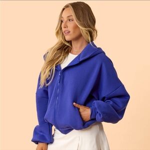 NWT Blogilates Women's Marshmallow Full Zip Hooded Sweatshirt - Royal Blue